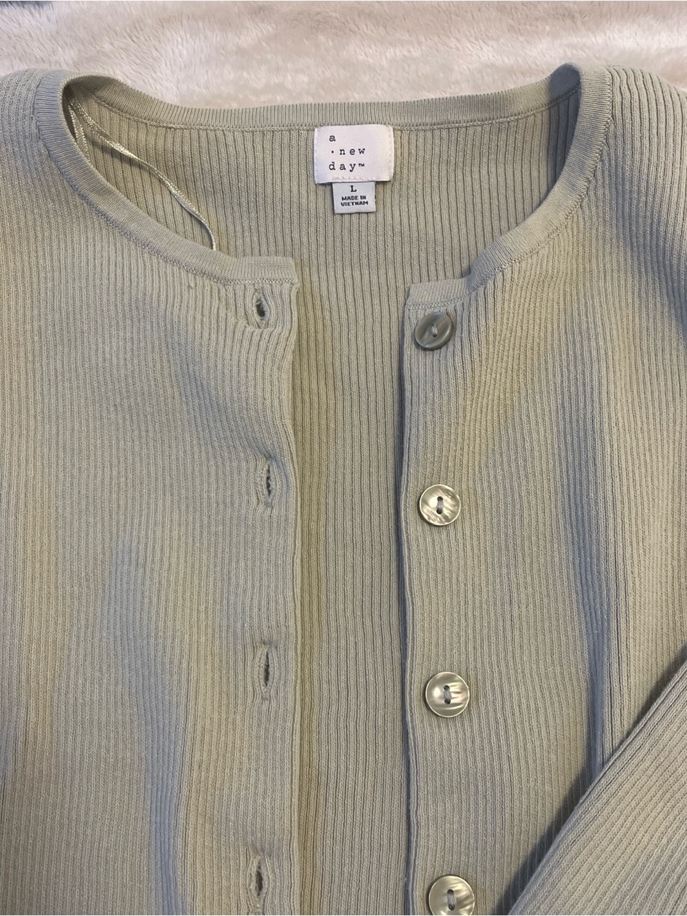 A New Day Sage Green Ribbed Button-Front Cardigan Size L